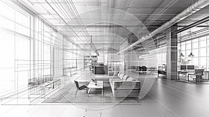 Innovative Modern Office Design: Architectural Wireframe Meets Contemporary Furniture photo