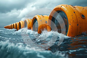 Innovative ocean energy converters harnessing wave power, suitable for renewable energy and engineering concepts. World photo