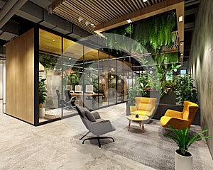 Innovative office space where biophilic design meets zero waste ethos, integrating eco-friendly practices into daily work life