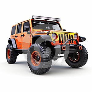 Innovative Orange Jeep With Black Wheels On White Background