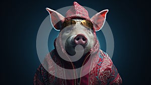 Innovative Oriental Hip-hop Inspired Pig In Furred Jacket