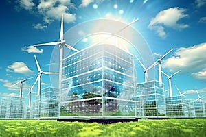 Innovative renewable energy source, like a solar farm or wind turbines, Sustainable energy facility with clean, high