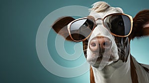 Innovative Retro Glamor: A Cow With Sunglasses Making An Endorsement