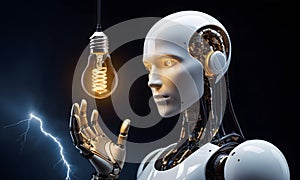 Innovative Robot Holding a Glowing Bulb AI Generated