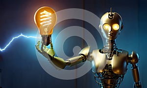 Innovative Robot Holding a Glowing Bulb AI Generated