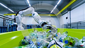 Innovative robot sorting recyclable materials in a modern industrial facility