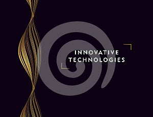 Innovative technologies abstract poster with golden lines forming science moleculas composition, cover or wallpaper with copy photo