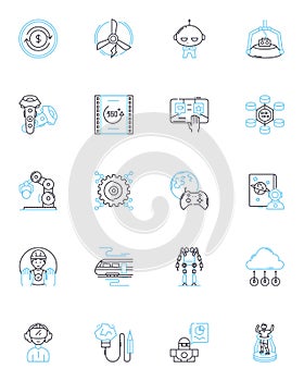 Innovative technologies linear icons set. Automation, Augmented, Virtual, Nanotechnology, Machine-learning, Cloud