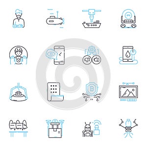 Innovative technologies linear icons set. Automation, Augmented, Virtual, Nanotechnology, Machine-learning, Cloud