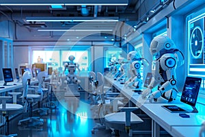 Innovative technology center showcasing advanced computers and robotics for programming enthusiasts Generative AI