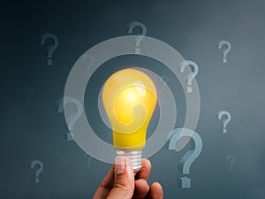 Innovative technology and idea management, solution, creative thinking, inspiration, and problem solving concept. Glowing yellow