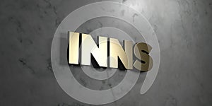 Inns - Gold sign mounted on glossy marble wall - 3D rendered royalty free stock illustration photo