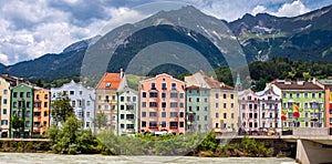 Innsbruck Austria city colorful houses by the river