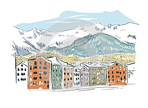 Innsbruck Austria Europe vector sketch city illustration line art
