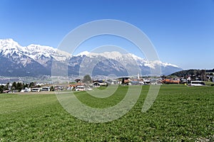 Innsbruck, view of the snow-capped Alps mountains. Beautiful mountains