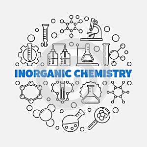 Inorganic Chemistry vector round illustration in thin line style