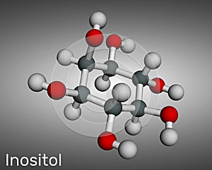 Inositol, myo-inositol, vitamin-like essential nutrien molecule, vitamin B8. Molecular model. 3D rendering