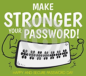 Input with Strong Arms Promoting a Secure Password Day, Vector Illustration