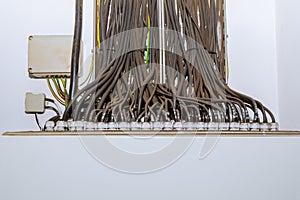 Inputs and outputs of power cables in the electrical panel. Correct wiring installation.