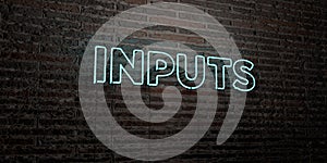 INPUTS -Realistic Neon Sign on Brick Wall background - 3D rendered royalty free stock image