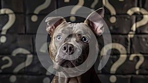 Inquisitive American Bully dog with Question Marks