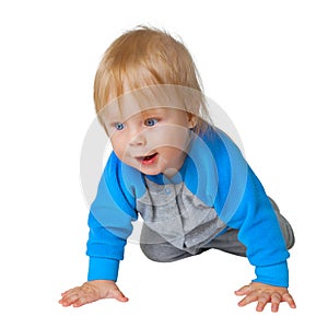 Inquisitive child crawling on the floor photo