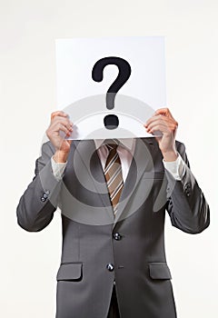 Inquisitive Concealment: Businessman with a Question Mark