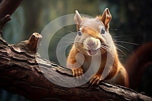 Inquisitive Curious squirrel branch nut. Generate Ai