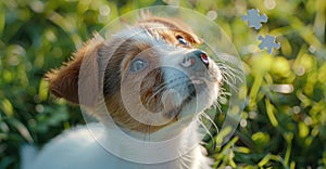 Inquisitive Jack Russell Terrier Gazing Upwards in a Field of Green Generative AI