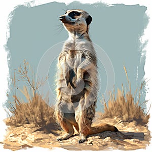An inquisitive meerkat standing guard, AI generated