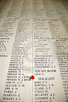 Inscribed names; the Menin Gate