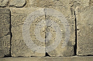Inscribed stone blocks in the crypt of Abbaye St-Victor, Marseille, Bouches-du-Rhone, Provence-Alpes-Cote d`Azur