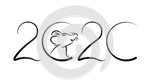 The inscription 2020 with the profile of the Rat. The symbol of Chinese New Year. illustration