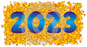 The inscription 2023 in blue on a background of yellow gradients.