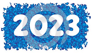 The inscription 2023 in white on a  blue background gradients.