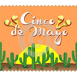 Cinco de mayo, cacti, lettering, maracas photo