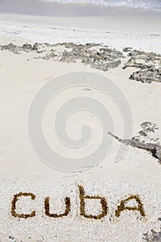 Inscription on the beach sand .Cuba.