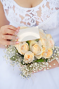 The inscription on the bride`s hand, do not forget to say yes to the wedding ceremony. Empty place for an inscription photo