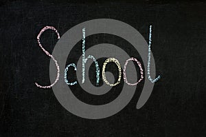 Inscription in chalk on a blackboard - school