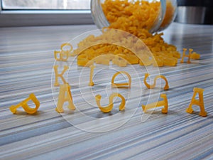 Inscription corn letters i love pasta