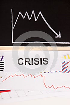 Inscription crisis and downward graphs representing financial crash caused by coronavirus. Covid-19