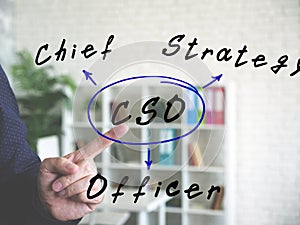 The inscription CSO Chief Strategy Officer . Simple and stylish office environment on background