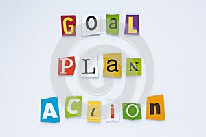Inscription - goal plan action. A word writing text showing concept of goal plan action Vision concept.