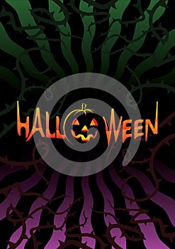 Inscription Halloween on dark background photo