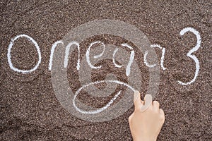 The inscription on healthy chia seeds - omega 3 on a white background