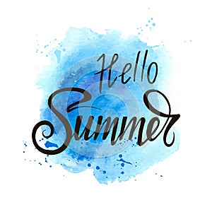 Inscription Hello summer on a blue background, beautiful vector illustration