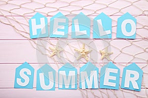 Inscription Hello Summer with starfishes