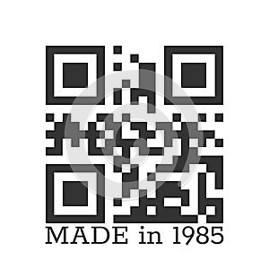 Inscription is MADE in 1985 with a real QR code for clothing, textiles and greetings