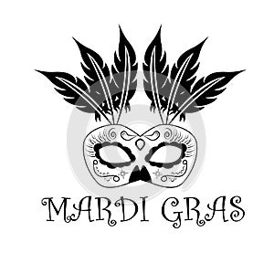 The inscription Mardi Gras, with the image of the carnival mask