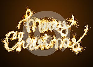 Inscription Merry Christmas from Bengal lights. New Year`s and Christmas concept